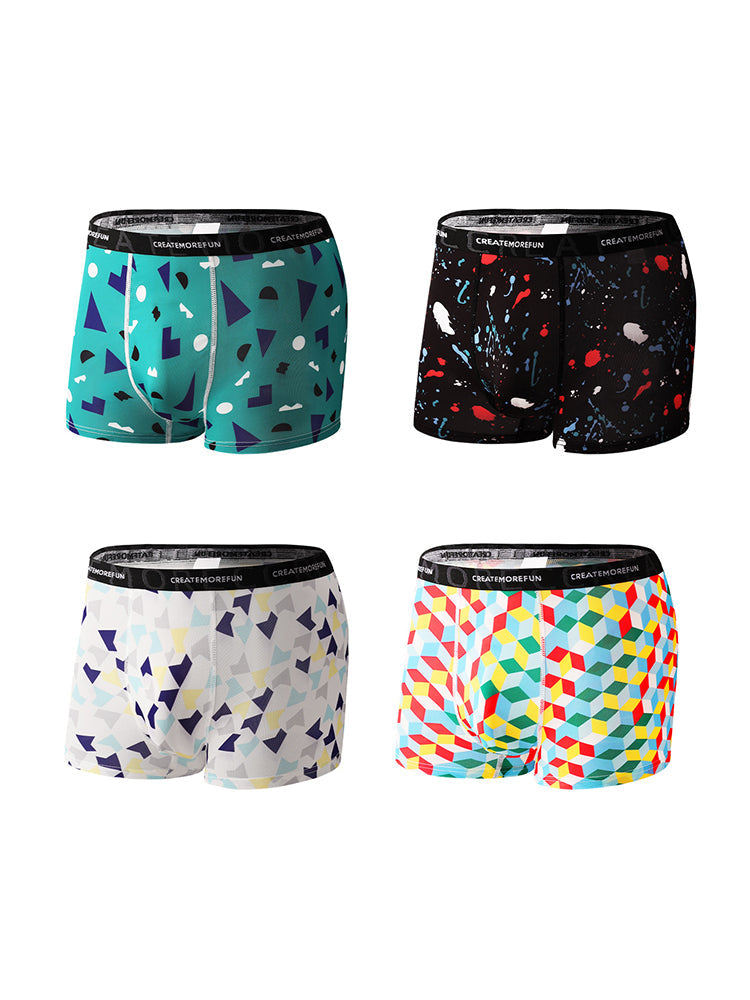 4 Pack Men's Mid-Rise Lightweight Printed Seamless Comfort Trunks | dmunderwear detail image 15