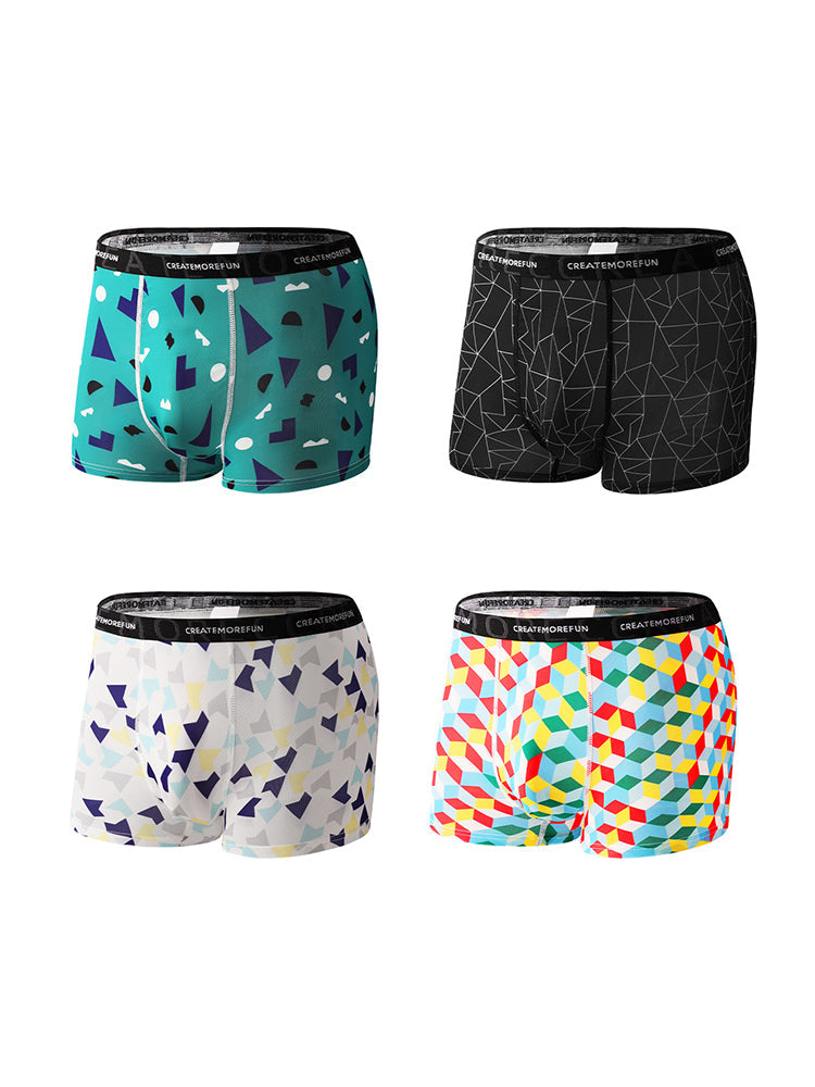 4 Pack Men's Mid-Rise Lightweight Printed Seamless Comfort Trunks | dmunderwear detail image 16