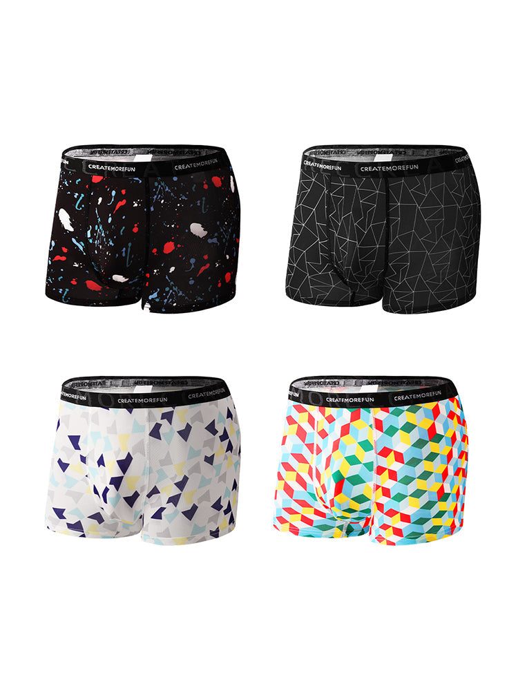 4 Pack Men's Mid-Rise Lightweight Printed Seamless Comfort Trunks | dmunderwear detail image 17