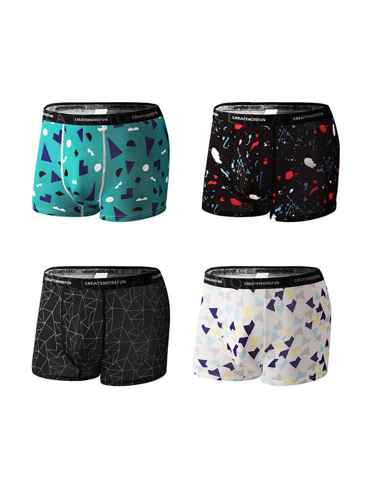 4 Pack Men's Mid-Rise Lightweight Printed Seamless Comfort Trunks | dmunderwear detail image 2