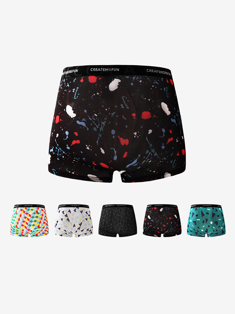 4 Pack Men's Mid-Rise Lightweight Printed Seamless Comfort Trunks | dmunderwear detail image 4