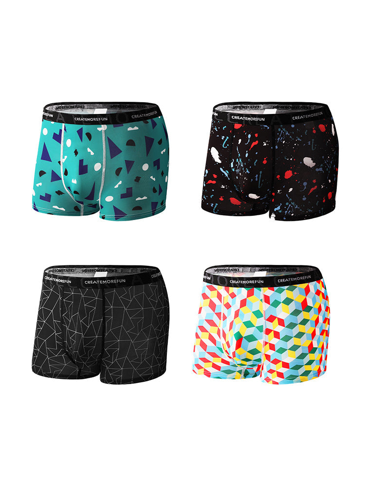 4 Pack Men's Mid-Rise Lightweight Printed Seamless Comfort Trunks | dmunderwear detail image 9