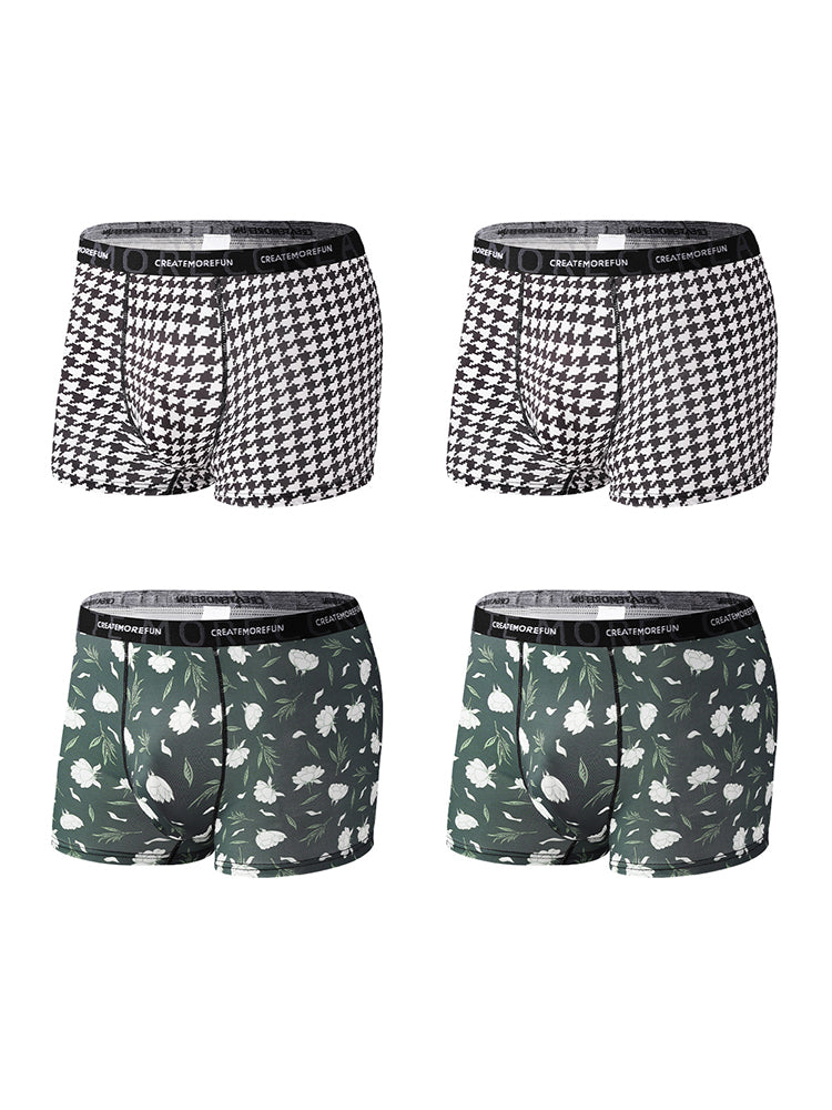4 Pack Men's Printed Quick-Dry Fabric Stretch Fit Lightweight Trunks | dmunderwear detail image 12