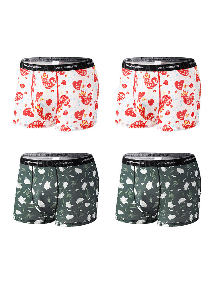 4 Pack Men's Printed Quick-Dry Fabric Stretch Fit Lightweight Trunks | dmunderwear detail image 15