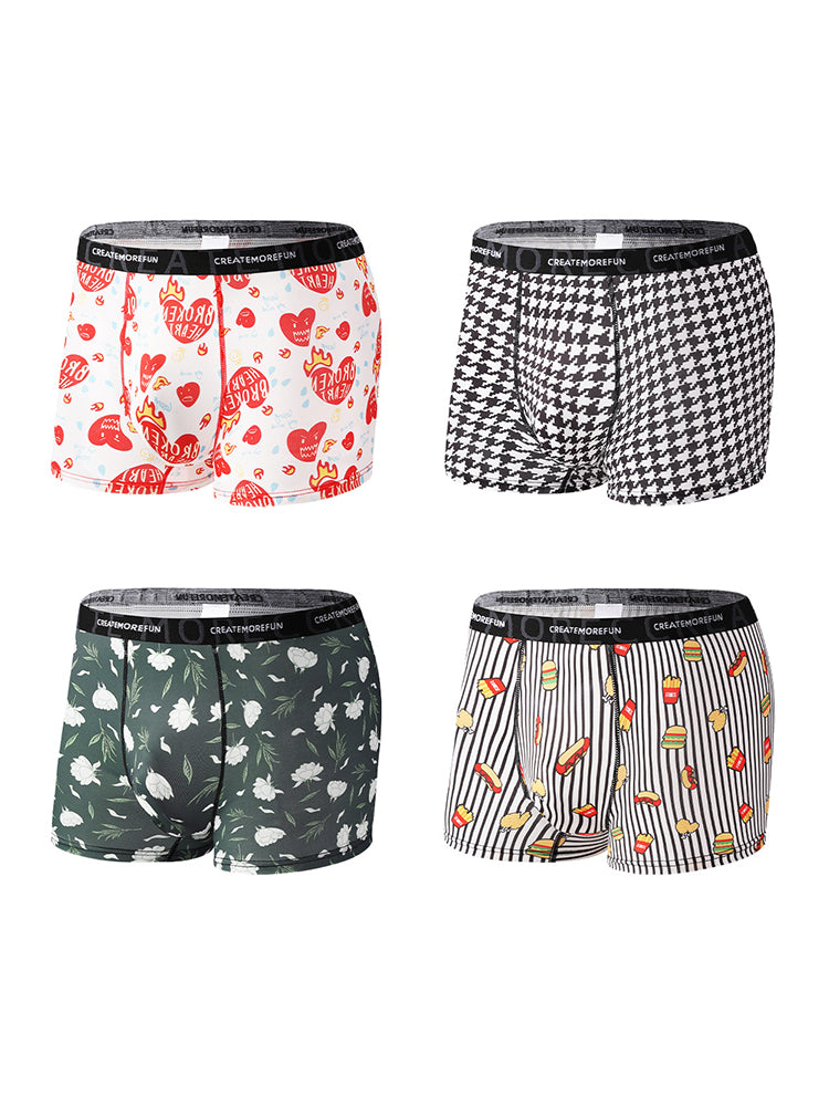 4 Pack Men's Printed Quick-Dry Fabric Stretch Fit Lightweight Trunks | dmunderwear detail image 2