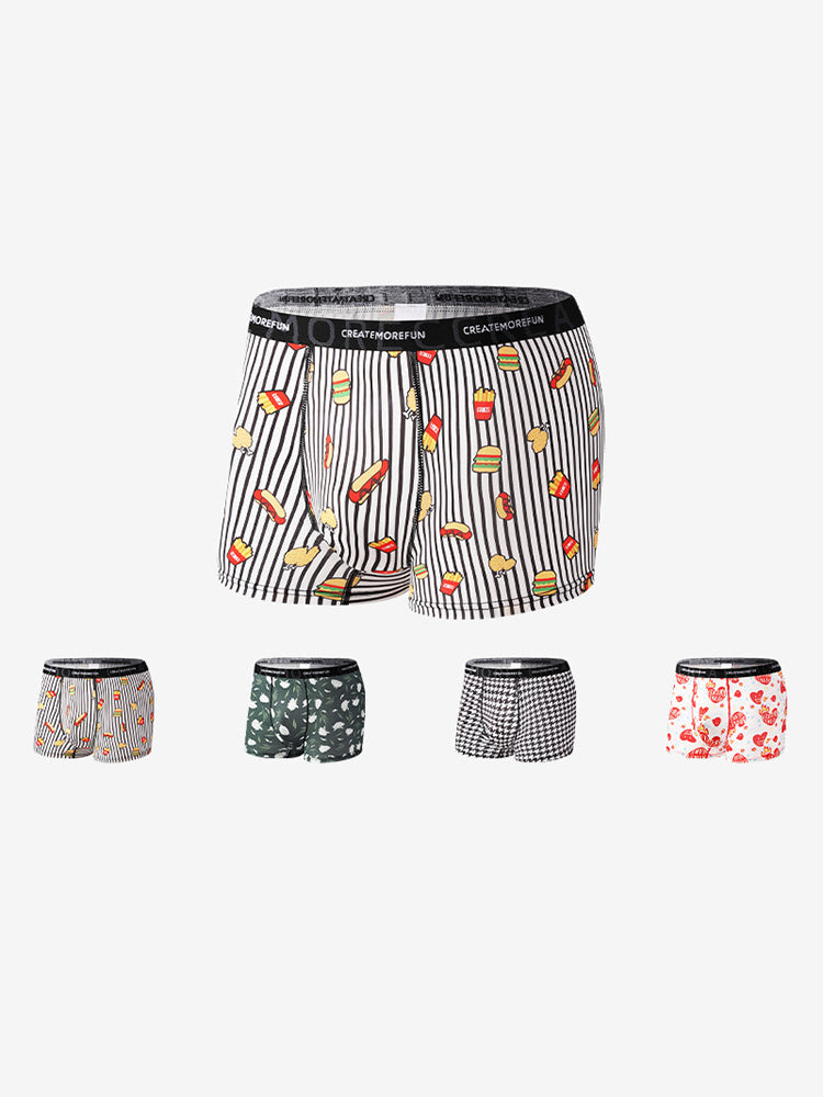 4 Pack Men's Printed Quick-Dry Fabric Stretch Fit Lightweight Trunks | dmunderwear detail image 3