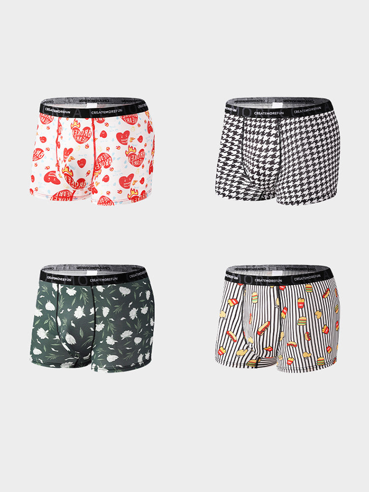 4 Pack Men's Printed Quick-Dry Fabric Stretch Fit Lightweight Trunks | dmunderwear detail image 9