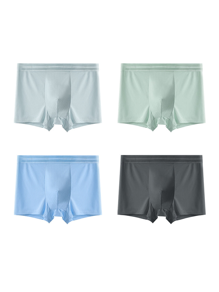 4 Pack Men's Seamless Cooling Ice Silk Antibacterial Mid-Rise Trunks | dmunderwear detail image 16