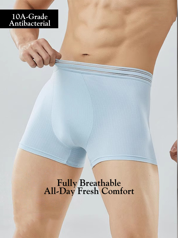 4 Pack Men's Seamless Cooling Ice Silk Antibacterial Mid-Rise Trunks | dmunderwear detail image 3