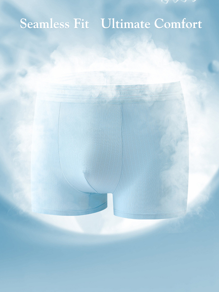 4 Pack Men's Seamless Cooling Ice Silk Antibacterial Mid-Rise Trunks | dmunderwear detail image 4