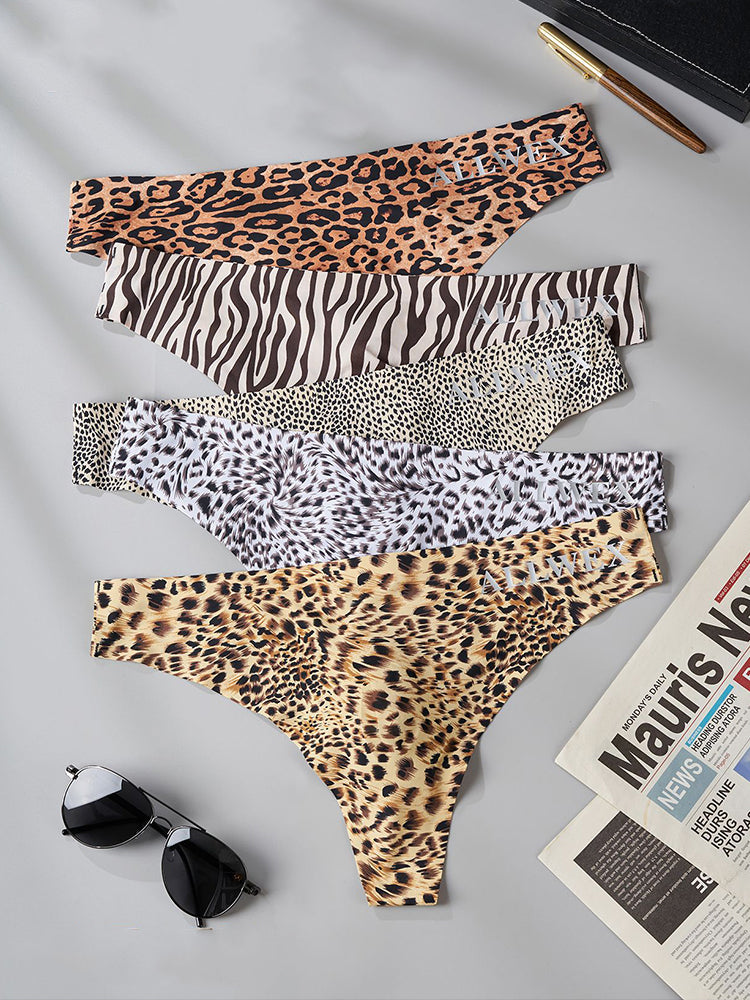 4 Pack Men's Seamless Leopard Print Low-Rise & Quick-Dry Thongs | dmunderwear detail image 10