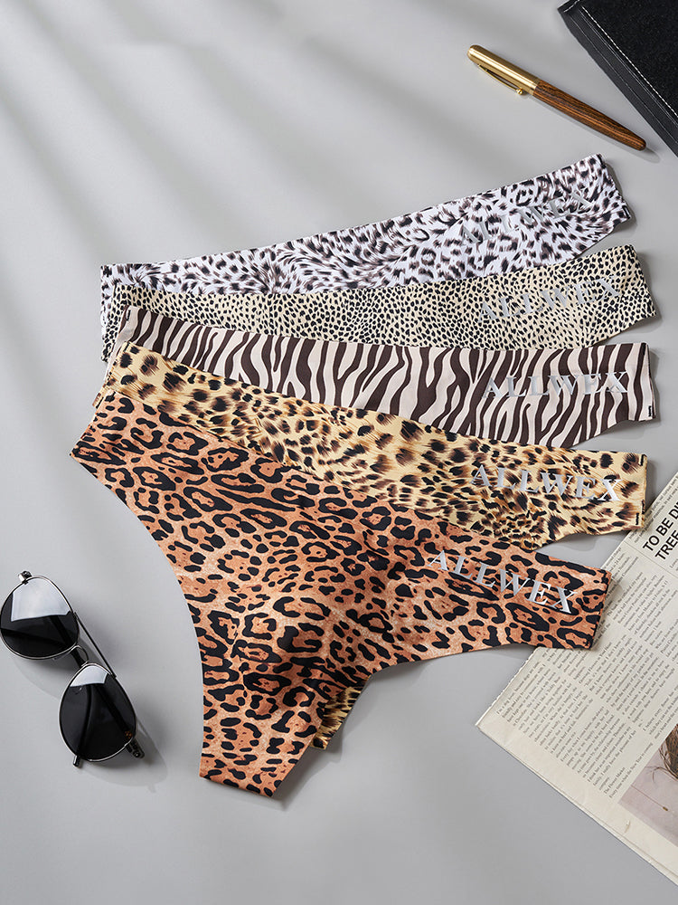 4 Pack Men's Seamless Leopard Print Low-Rise & Quick-Dry Thongs | dmunderwear detail image 11