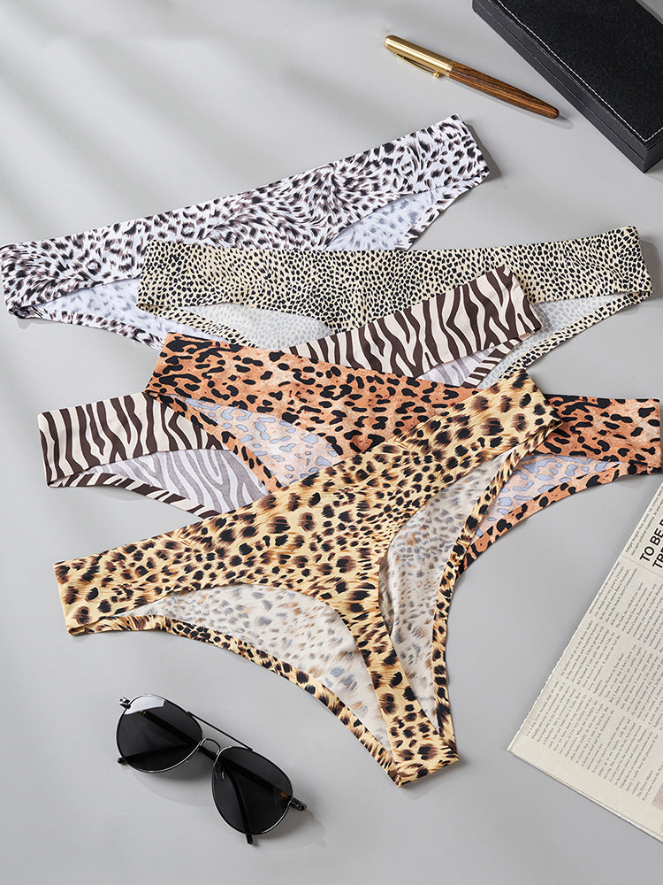 4 Pack Men's Seamless Leopard Print Low-Rise & Quick-Dry Thongs | dmunderwear detail image 12