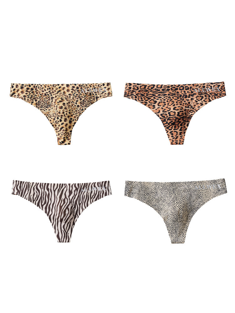 4 Pack Men's Seamless Leopard Print Low-Rise & Quick-Dry Thongs | dmunderwear detail image 14