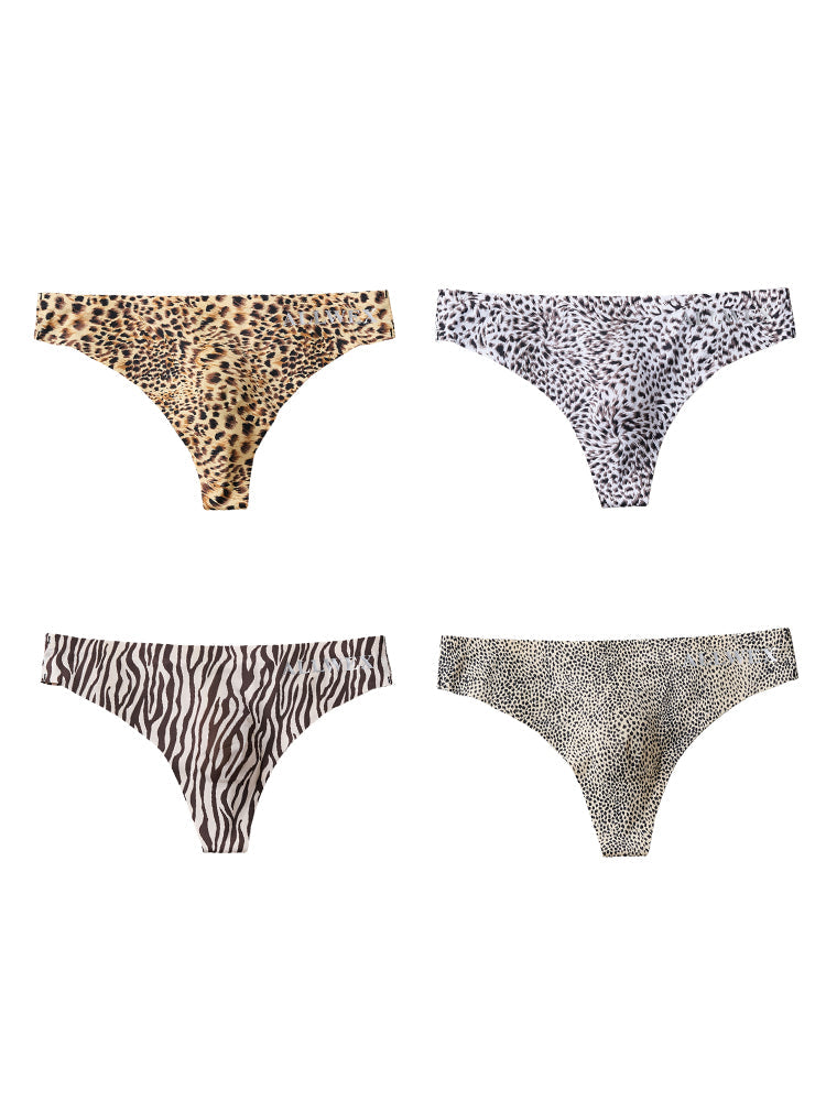 4 Pack Men's Seamless Leopard Print Low-Rise & Quick-Dry Thongs | dmunderwear detail image 19