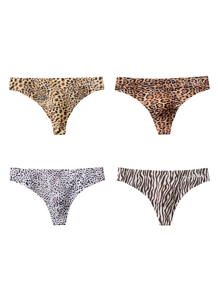 4 Pack Men's Seamless Leopard Print Low-Rise & Quick-Dry Thongs | dmunderwear detail image 2