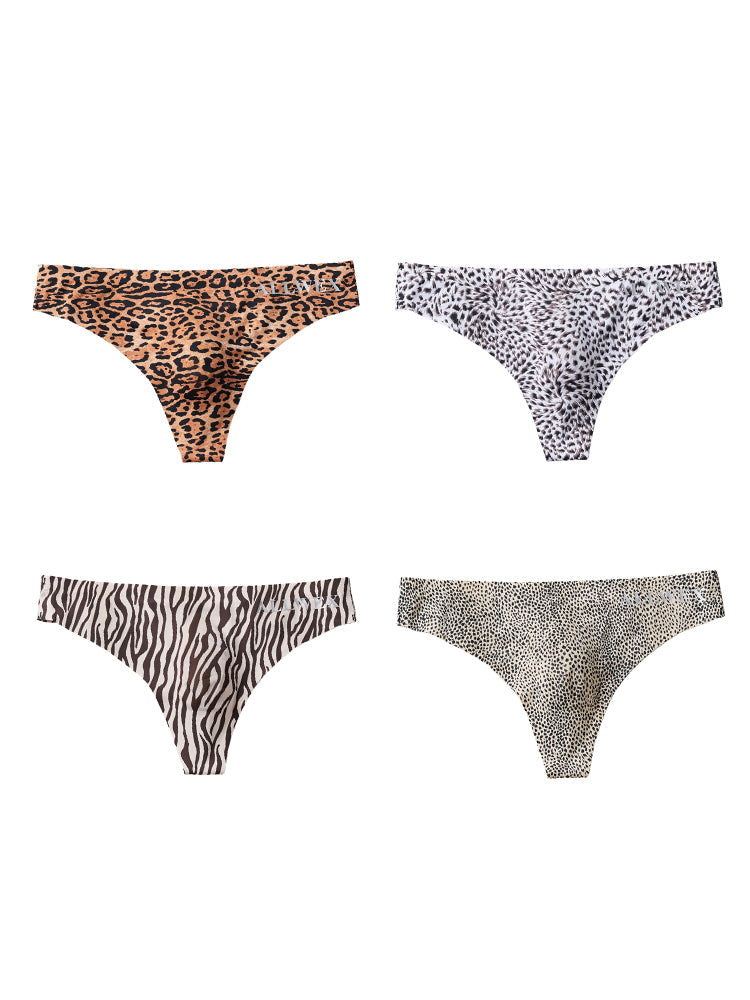 4 Pack Men's Seamless Leopard Print Low-Rise & Quick-Dry Thongs | dmunderwear detail image 20