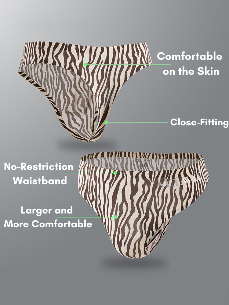 4 Pack Men's Seamless Leopard Print Low-Rise & Quick-Dry Thongs | dmunderwear detail image 3