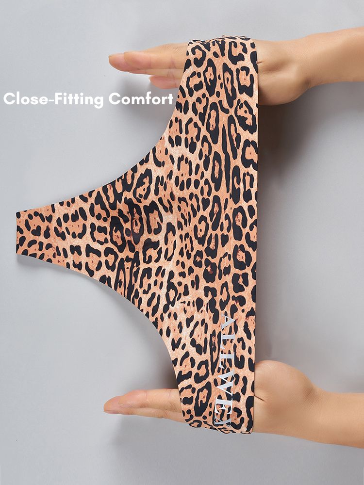 4 Pack Men's Seamless Leopard Print Low-Rise & Quick-Dry Thongs | dmunderwear detail image 5