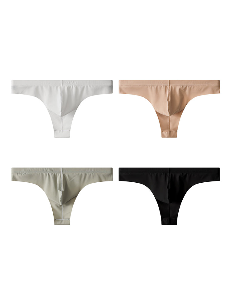 4-Pack Men's Seamless Solid Color Stretch Fit Ice Silk Thong | dmunderwear detail image 2