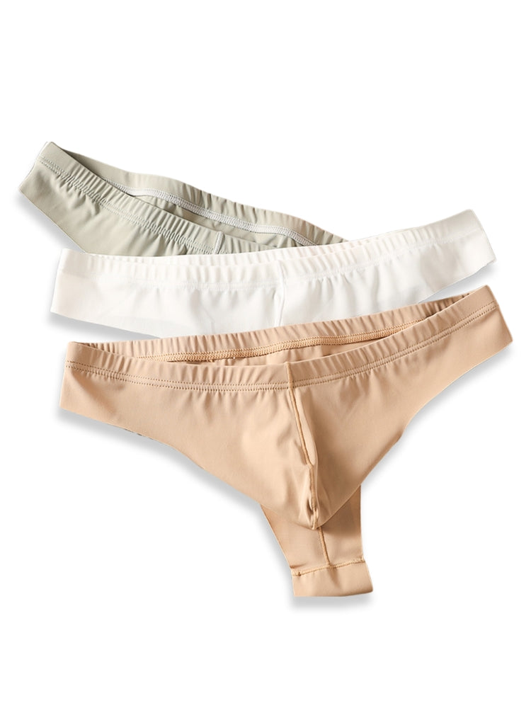 4-Pack Men's Seamless Solid Color Stretch Fit Ice Silk Thong | dmunderwear detail image 5