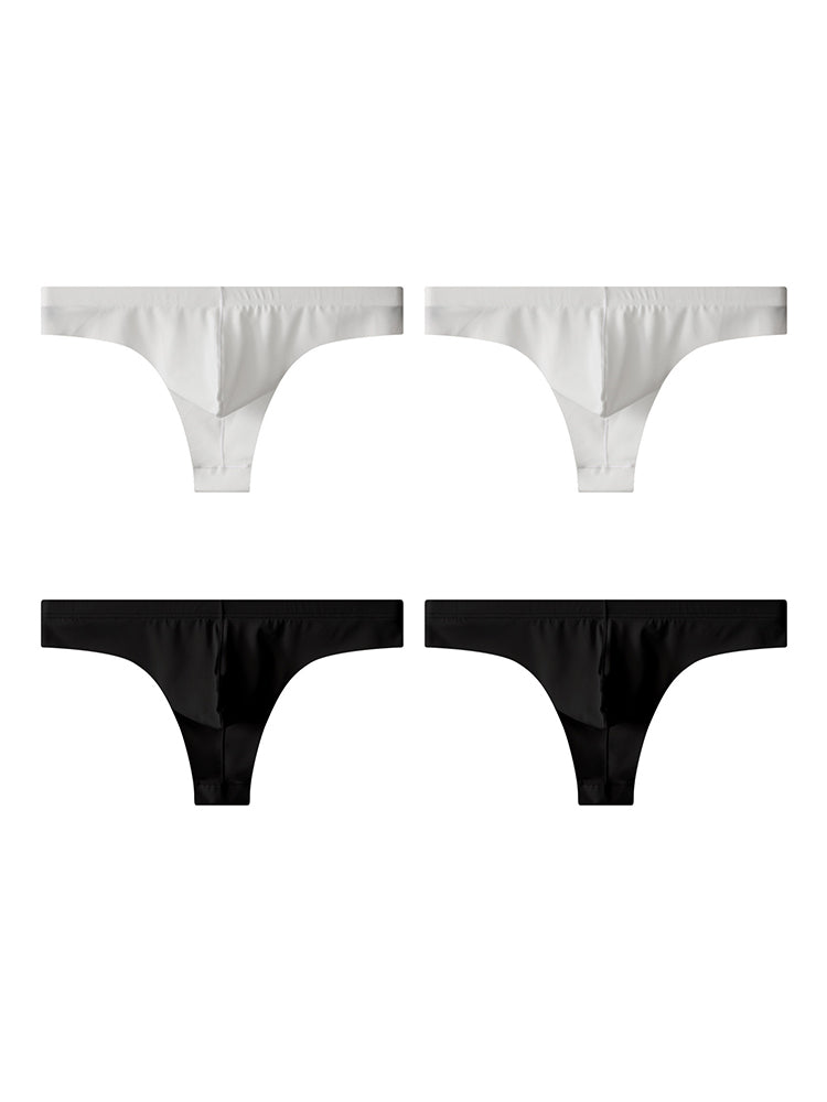 4-Pack Men's Seamless Solid Color Stretch Fit Ice Silk Thong | dmunderwear detail image 8