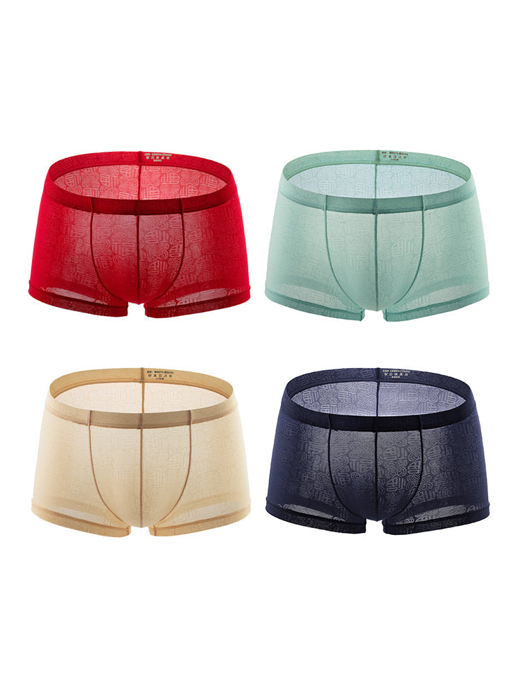 4 Pack Men's Sexy Breathable Jacquard Trunks | dmunderwear detail image 12