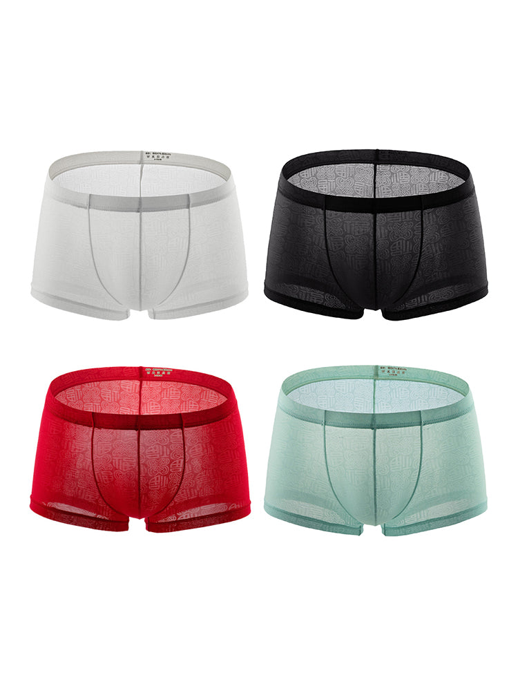 4 Pack Men's Sexy Breathable Jacquard Trunks | dmunderwear detail image 2