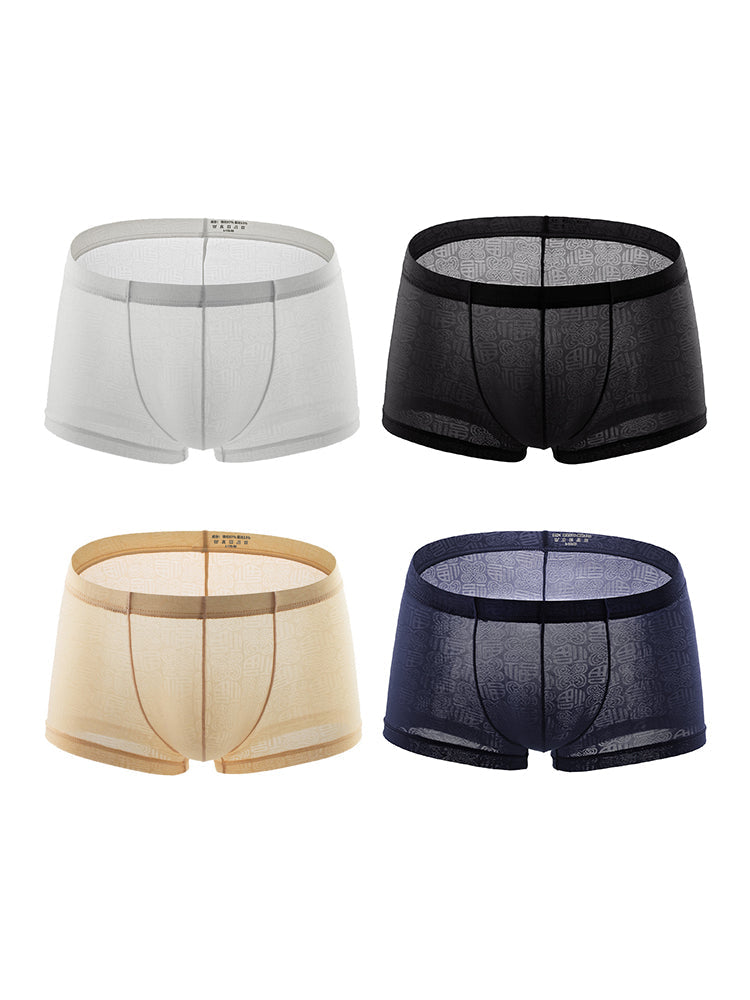 4 Pack Men's Sexy Breathable Jacquard Trunks | dmunderwear detail image 7