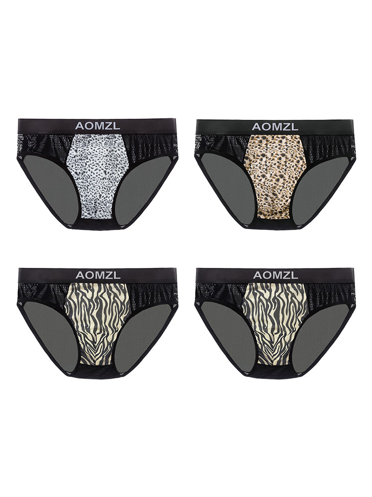 4-pack Men's Sexy Leopard Print Ice Silk Mesh Briefs | dmunderwear detail image 12