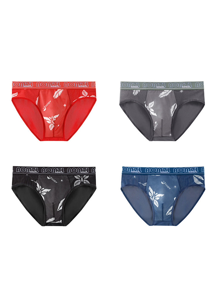 4-pack Men's Sexy Leopard Print Ice Silk Mesh Briefs | dmunderwear detail image 15
