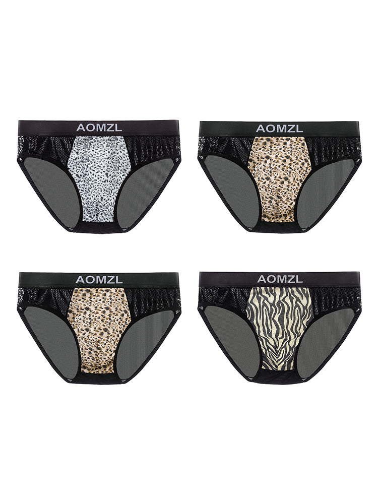 4-pack Men's Sexy Leopard Print Ice Silk Mesh Briefs | dmunderwear detail image 7