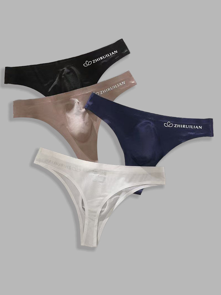 4-pack Men's Sexy Solid Color Letter Seamless Thong | dmunderwear detail image 4