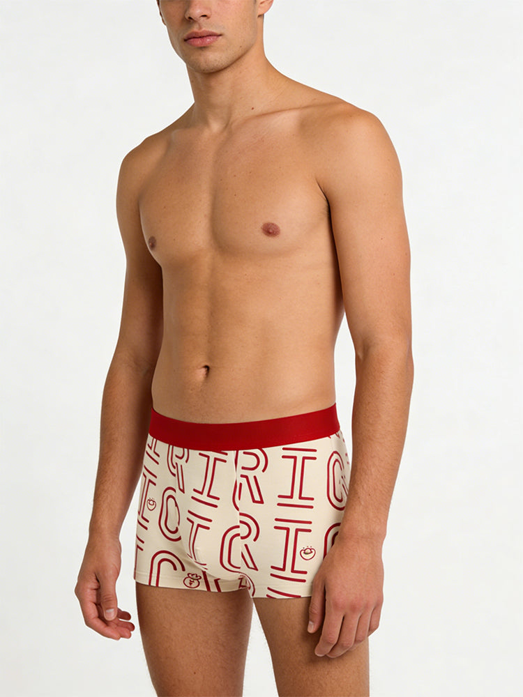 4 Pack Men's Soft Jacquard Cotton Lucky Red Breathable Trunks | dmunderwear