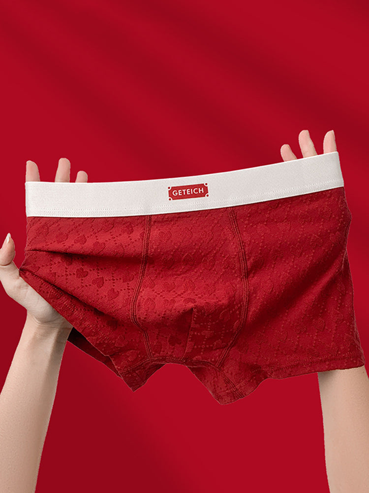 4 Pack Men's Soft Jacquard Cotton Lucky Red Breathable Trunks | dmunderwear detail image 10