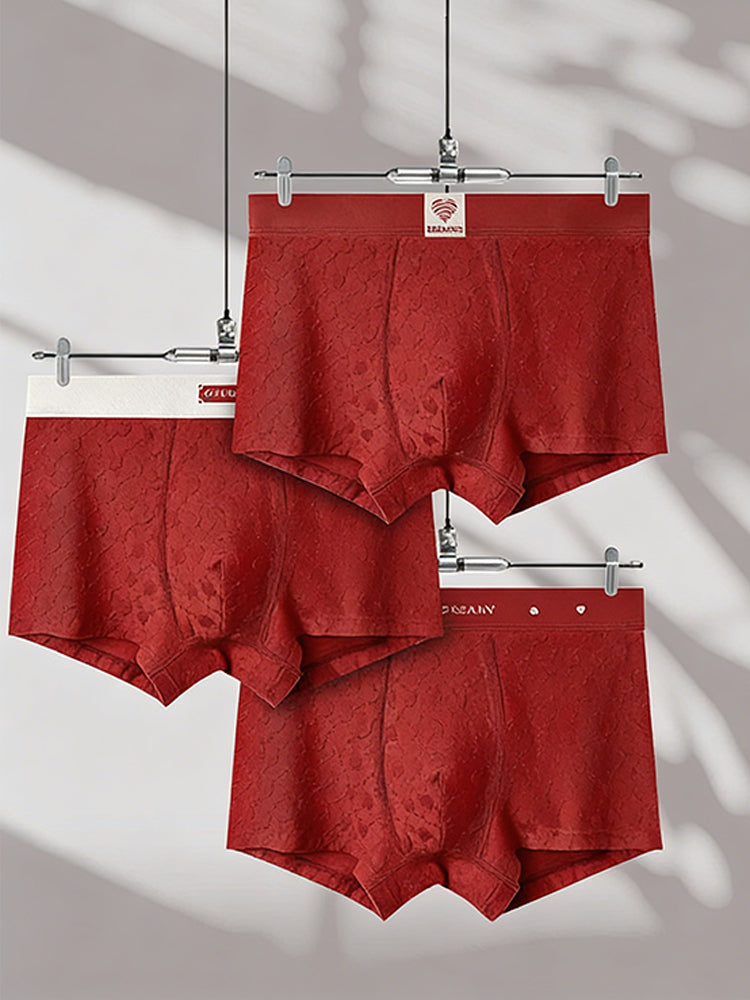 4 Pack Men's Soft Jacquard Cotton Lucky Red Breathable Trunks | dmunderwear detail image 13