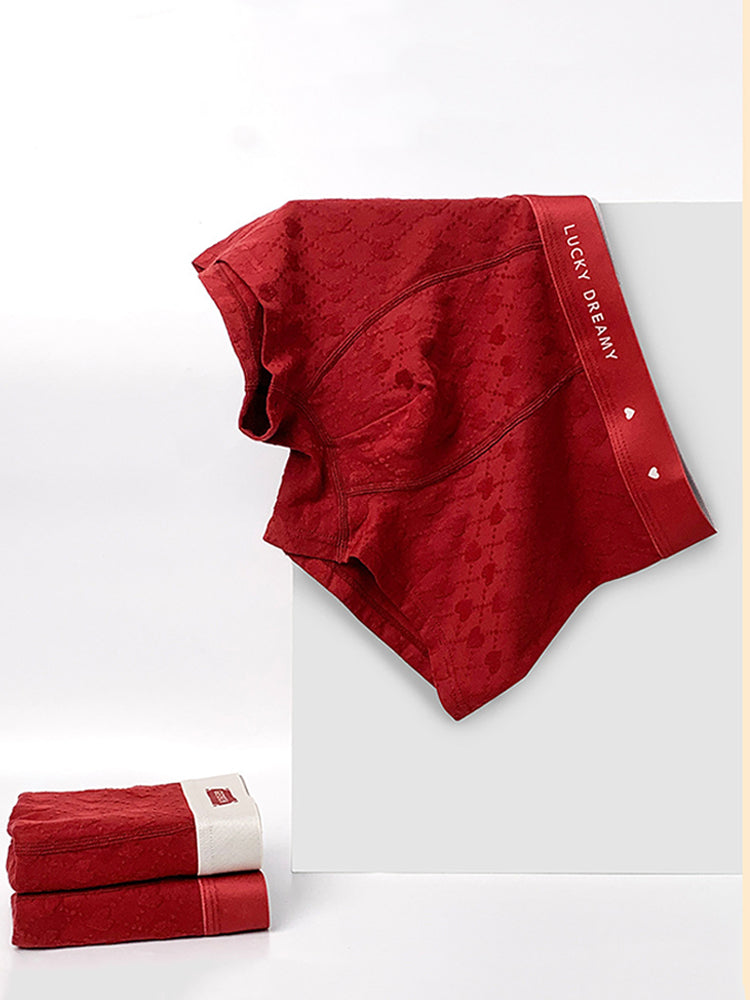 4 Pack Men's Soft Jacquard Cotton Lucky Red Breathable Trunks | dmunderwear detail image 16