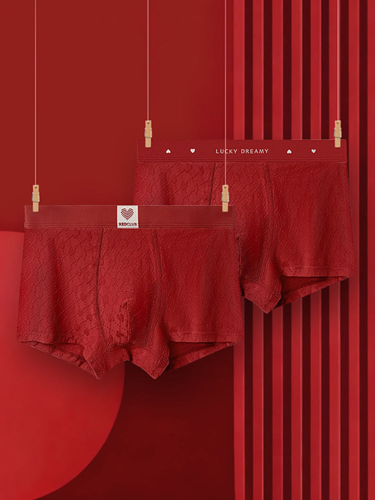 4 Pack Men's Soft Jacquard Cotton Lucky Red Breathable Trunks | dmunderwear detail image 18