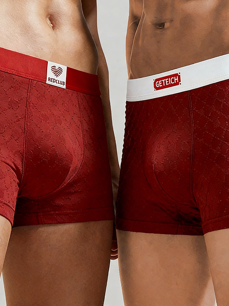 4 Pack Men's Soft Jacquard Cotton Lucky Red Breathable Trunks | dmunderwear detail image 3