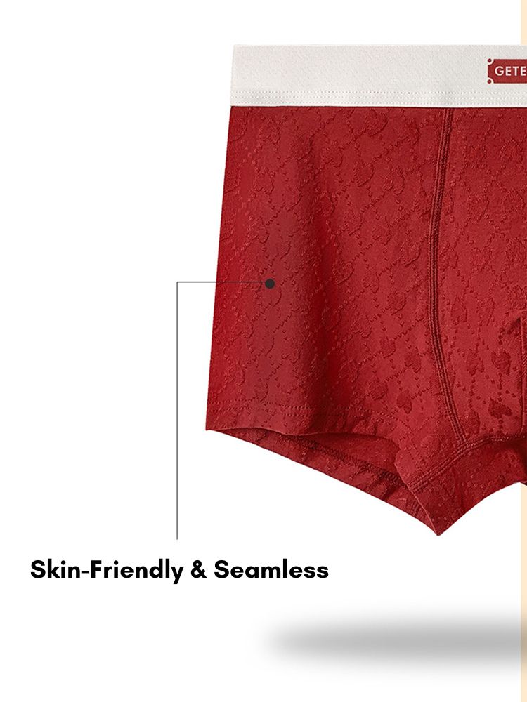 4 Pack Men's Soft Jacquard Cotton Lucky Red Breathable Trunks | dmunderwear detail image 4