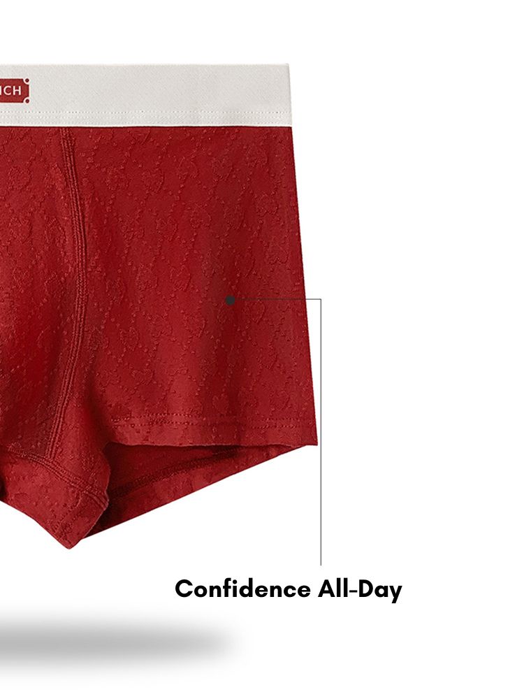 4 Pack Men's Soft Jacquard Cotton Lucky Red Breathable Trunks | dmunderwear detail image 5