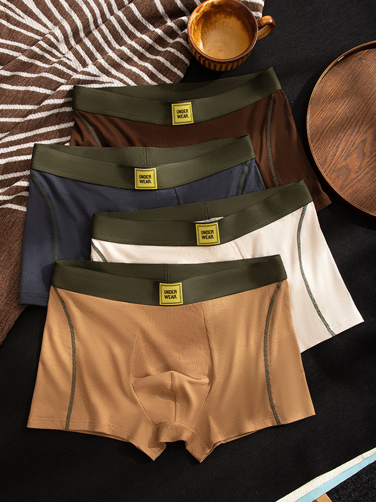 4 Pack Men's Soft Ribbed Textured Antibacterial & Breathable Trunks | dmunderwear detail image 17