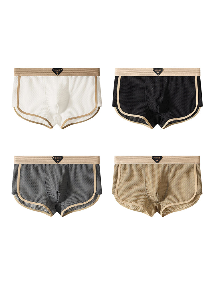 4 Pack Men's Solid Color Mid-Rise Breathable Seamless Comfort Trunks | dmunderwear detail image 2