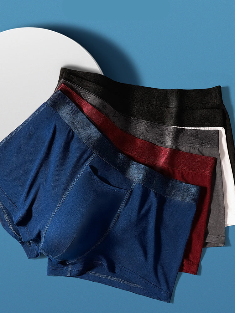4 Pack Men's Solid Color Separation Pouch Style Separated Breathable Rayon Trunks | dmunderwear detail image 11
