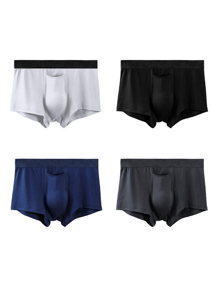 4 Pack Men's Solid Color Separation Pouch Style Separated Breathable Rayon Trunks | dmunderwear detail image 12