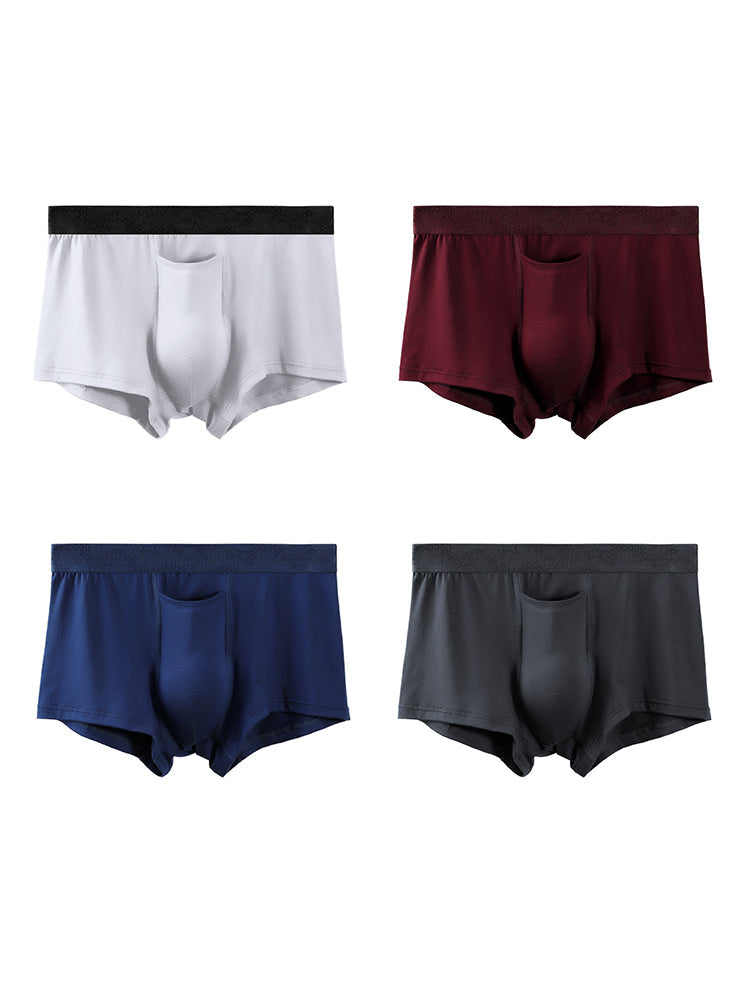 4 Pack Men's Solid Color Separation Pouch Style Separated Breathable Rayon Trunks | dmunderwear detail image 17
