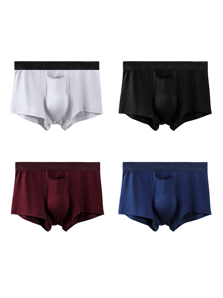 4 Pack Men's Solid Color Separation Pouch Style Separated Breathable Rayon Trunks | dmunderwear detail image 2