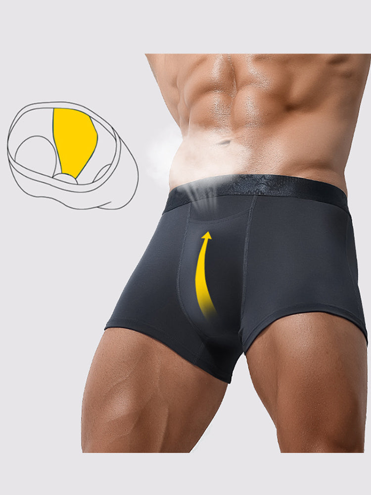 4 Pack Men's Solid Color Separation Pouch Style Separated Breathable Rayon Trunks | dmunderwear detail image 3
