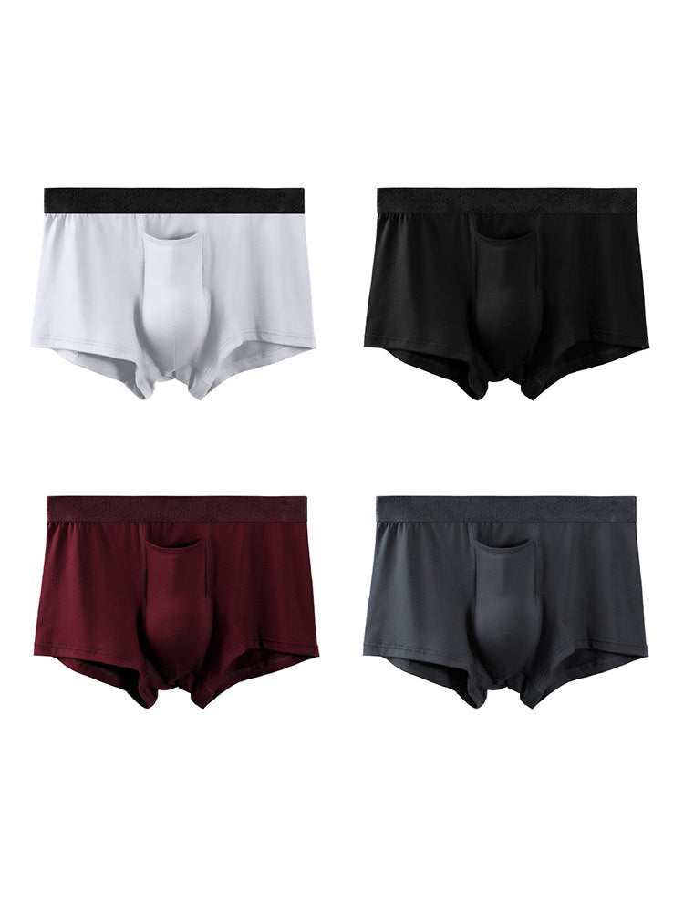 4 Pack Men's Solid Color Separation Pouch Style Separated Breathable Rayon Trunks | dmunderwear detail image 7