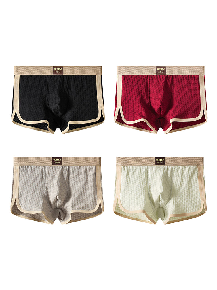 4 Pack Men's Solid Textured Minimalist Mid-Rise Breathable Trunks | dmunderwear detail image 2